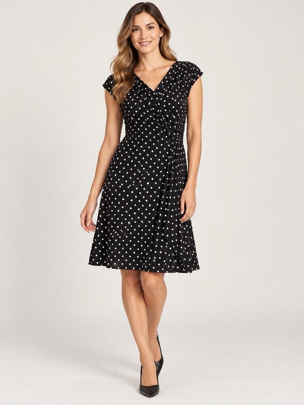Lauren Ralph Lauren Women’s Size 8 Black White Polka Dot Draped Dress